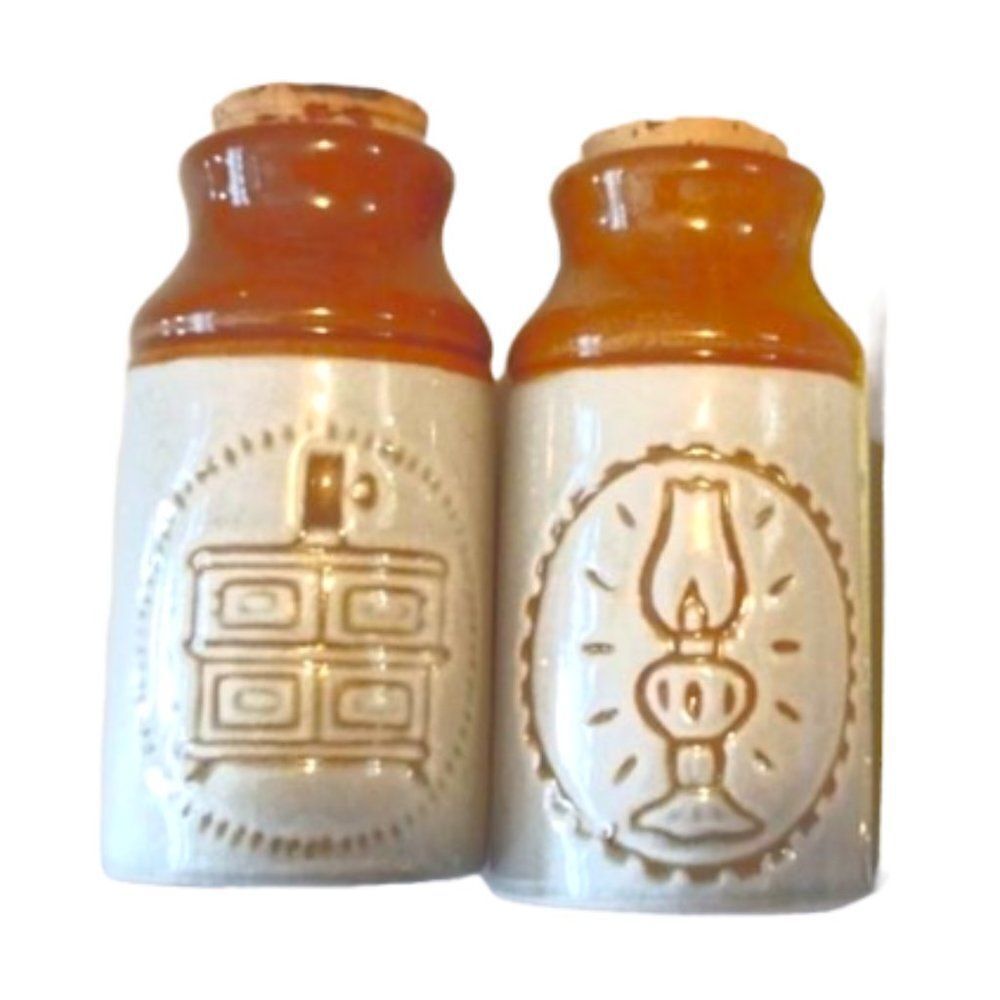 Two Small Vintage Ceramique de Beauce Canadian Pottery‎ Jars with Cork Stoppers